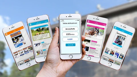 Hevosurheilun mobiilisovellus vaihtoehtoisia aloitussivuja