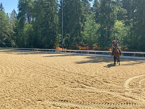 Maija Pakarinen oli ensimmäinen käyttäjä hevosensa Artemiksen kanssa.