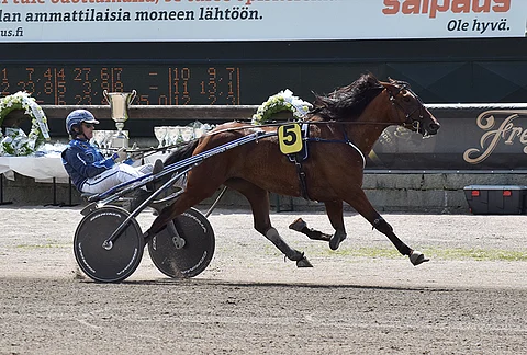 Bean Dream kilpaili uransa ensimmäiset kaudet Tuomas Korvenojan valmennuksessa. Kuvassa tamma voittaa uransa avauskisan Lahden Jokimaan Kolmivuotislähdössä.