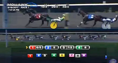 Tokarev johti takasuoralla, mutta sitä varjostanut Hab Faith kiri loppusuoralla voittoon. Kuva: Mohawk live streaming