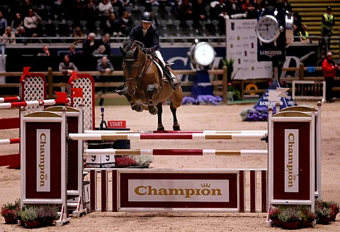 Finishing Touch Wareslage "Fini" ei saanut myllyä pyörimään world cupissa, mutta Jyläs ratsasti loppuun asti. Kuva lauantain 145-luokasta.