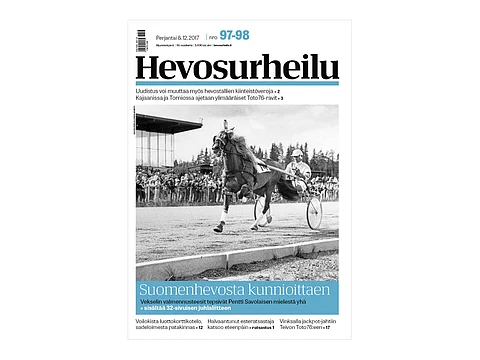 Vekseli ja Pentti Savolainen vauhdissa. Kuva: Hevosurheilun arkisto.