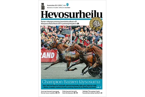 Prix d'Amériquen maaliintulo oli näin tasainen - voittajaksi työntyy Belina Josselyn. Kuva: Jean Luc Lemare/JLL Letrot.