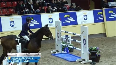 Sebbe Numminen kilpaili lauantaina Flyingen hallikilpailuissa. El Qlassico TT saapui maaliin yhden pudotuksen tehneenä. Kuva: ATG live