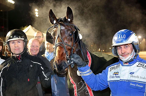 Päätöskohteen One Who Run on pelihevosia. Marko Lavi (vasemmalla) valmentaa ruunaa.