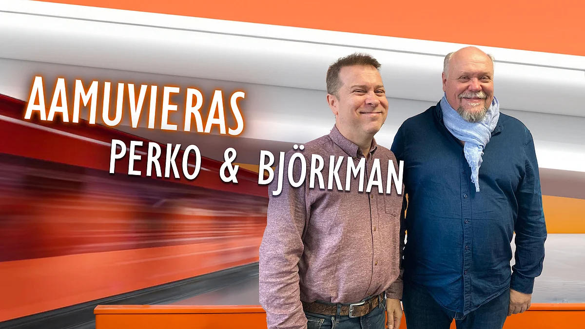Aamuvieras-podcastissa Jukka Perko ja Hannu-Pekka Björkman.